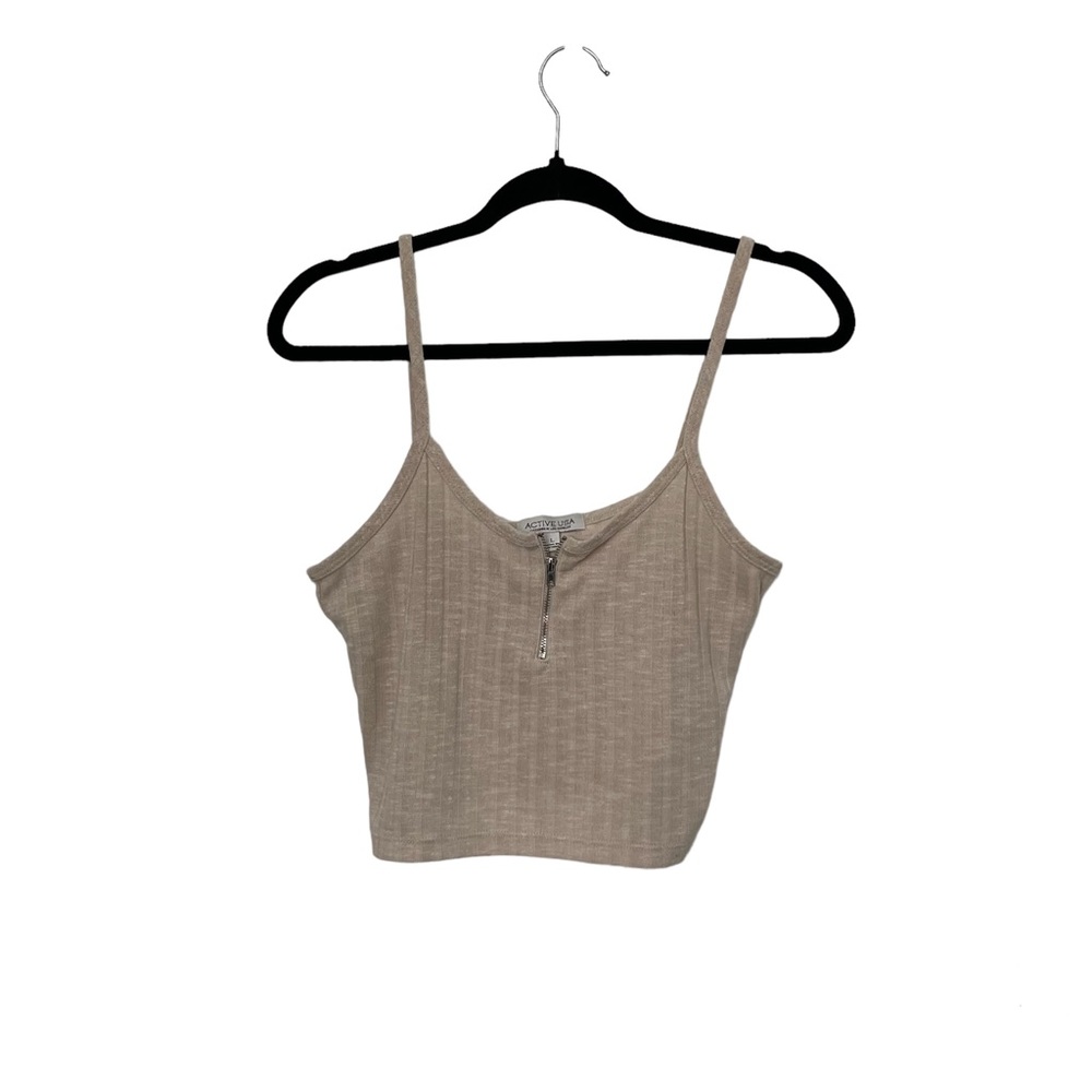 Active USA cream colored cropped zipper front top